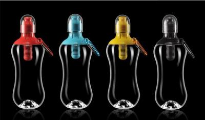 China bobble bottle with carabiner/plastic filtered water bottle with actived carbon filter for sale