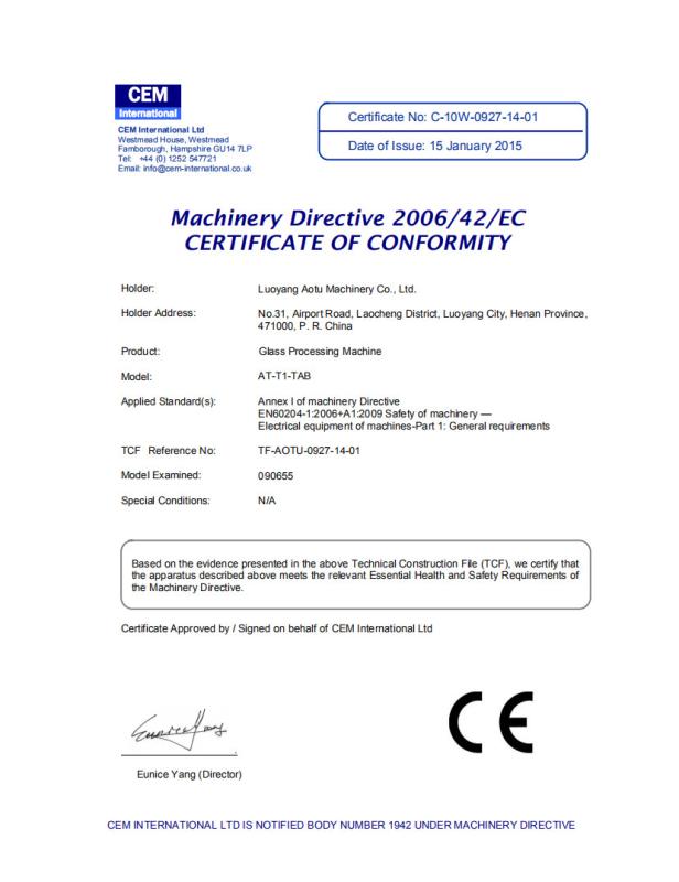 CE CERTIFICATION - LUOYANG AOTU MACHINERY CO.,LTD.