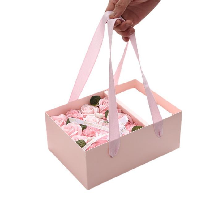 Luxury rigid flower packing box with ribbon - close-up detail