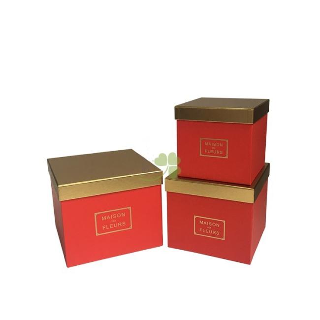 Side view of square flower box packaging