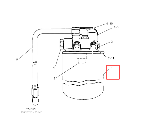 C.A.T fuel filter part location diagram showing installation position