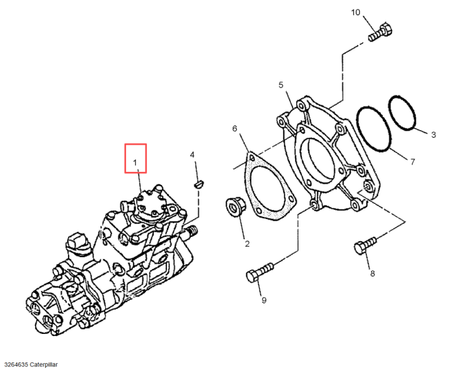 Fuel pump assembly location diagram for C.A.T 320D 321D C6.4 engine