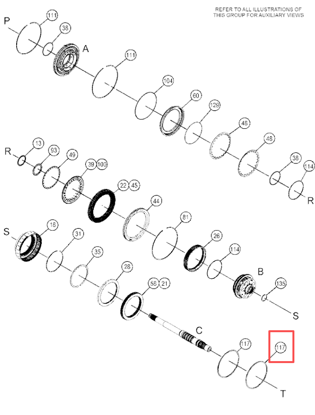 Hitachi excavator main parts diagram showing retaining ring location