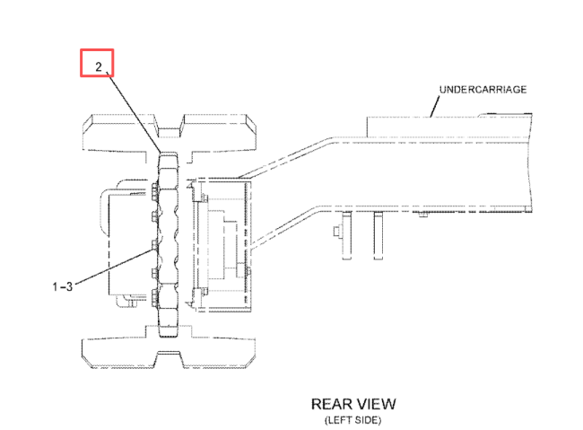 C.A.T excavator main parts diagram showing sprocket drive wheel location