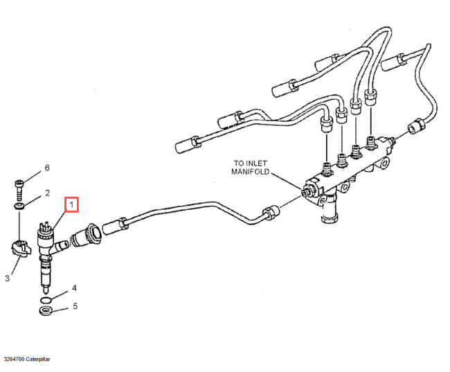 C.A.T fuel injector part location diagram showing component placement