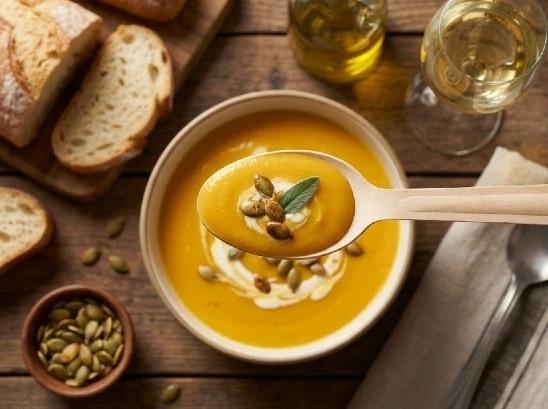 wooden spoon used in deep soup bowl for takeaway
