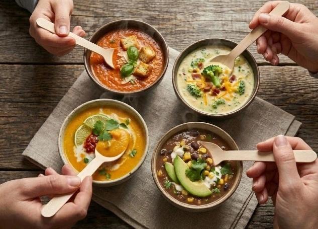 Catering disposable wooden spoons in use
