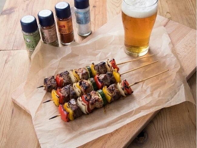 Large volume food preparation with disposable bamboo skewers