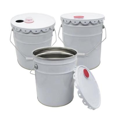 China 5 Gallon White Metal Paint Bucket With Red Plastic Spout Lids for sale