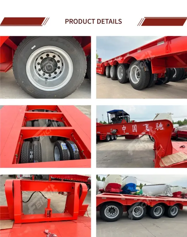 Feichi Factory Price 3 Axle 4 Axle 60ton 80ton 100ton Hydraulic Gooseneck Lowbed Lowboy Low Bed Loader Trucks Semi Trailer