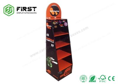 China Full Color Printing Portable Paper Cardboard Floor Display Shelf With Removable Header for sale