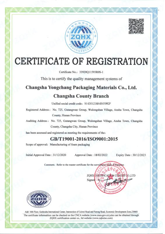 ISO - Changsha Yongchang Packaging Co.,LTD