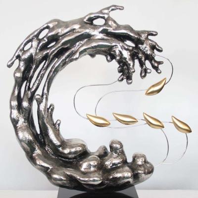 China Wave Garden Metal Water Fountain Sculpture 2000 Abstract Steel Sculpture Waterscape for sale