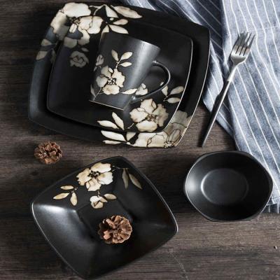 China 5pcs On Glazed  Porcelain Dinnerware Set Marble Matte Black For Sushi Shop for sale