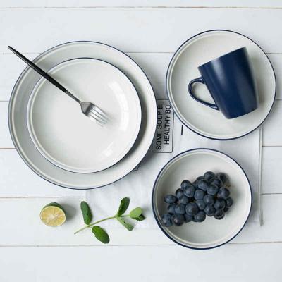 China Circular Blue Minimalist Matte Porcelain Dinnerware , 4 Piece Dinnerware Set for sale