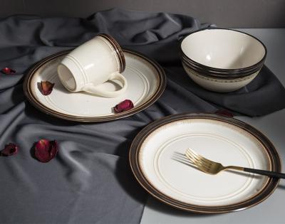 China FDA  Embossed Wave Porcelain Dinnerware Set Stylish For Hotels for sale