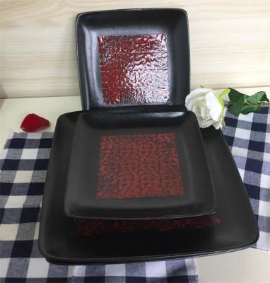 China Cuadrado unicolor de las placas de cena de la cerámica del esmalte reactivo pintado a mano en venta