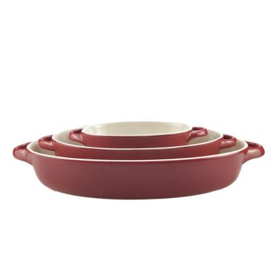 China Kitchen Potato Oval Ceramic Bakeware Dishes Set Bakeware Baking Pan for sale