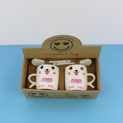 China 2 paquetes de la cara de la cuchara de la taza de café de cerámica sonriente para los partidos meriendan en el campo familia en venta