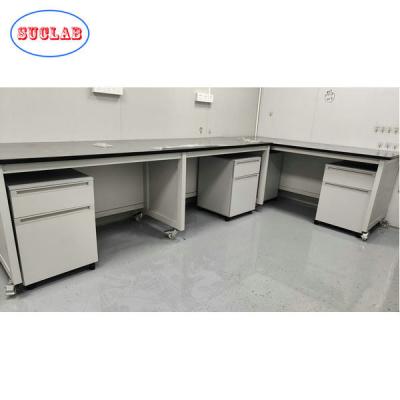 中国 Gray White Phenolic Resin Worktop Mobile Laboratory Table With Movable Storage Cabinet 販売のため