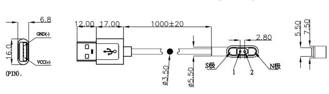 2Pin Magnetic Cable Connector Technical Drawing