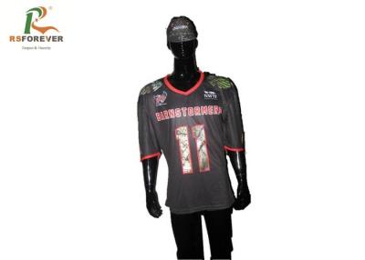 China Black Custom Team Sportswear Dri Fit Football Jerseys Breathable Gold Printing for sale
