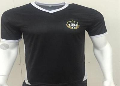 China 100 Mesh Polyester Black V Neck Soccer Jerseys Subimation Printing No Fading for sale