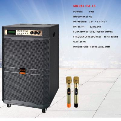 China Big Power Pre Amplified Speaker 15 Inch 80 Watt Portable Speaker Built With Battery for sale
