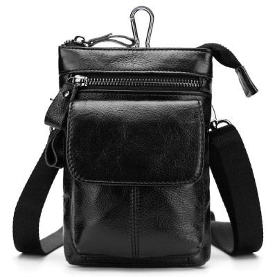 China Luxury Crossbody Neck Wallet 4.9*7.3*2.3'' Black Genuine Leather Multifunctional Travel Bag for sale