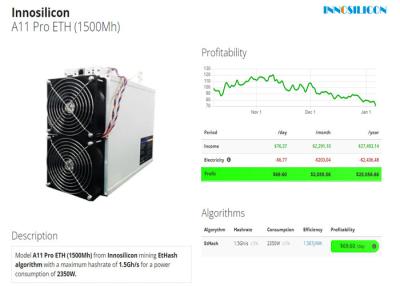 China 1.5GH Innosilicon Asic Miner A11 Pro 2350W ETH Coin for sale