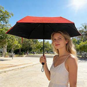 Red Smart Self-Opening Travel Umbrella showing compact design and elegant appearance