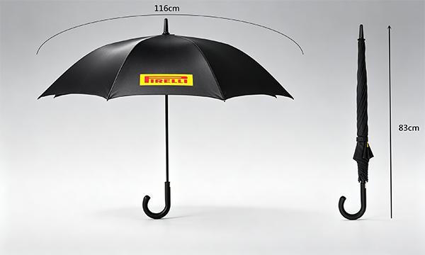 Dimension diagram of 46 inch walking stick umbrella, 102cm canopy diameter, 83cm closed length fiberglass umbrella
