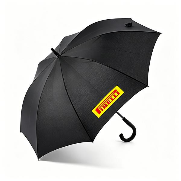 Black 46 inch automatic walking stick umbrella with hidden curved handle button, custom screen print promotional cane umbrella