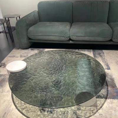 China 19mm Modern Fused Glass Countertop Tempered Fluted Cast Hot Melt Glass Coffee Table à venda