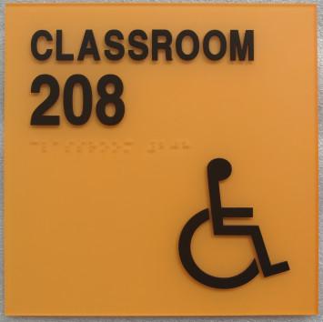 China ADA Standards Orange Classroom Disabled Sign Clear Grade II Accent Braille Square Corner for sale
