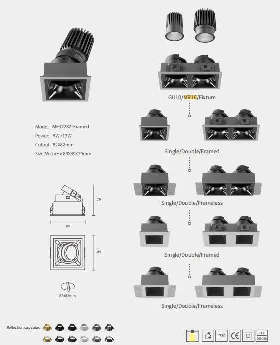 DC 24V 5 Years Warranty High CRI >80ra >90ra Non-Dimmable LED CCT Smart GU10 Downlight Wall Sconce Recessed Lighting Down Light