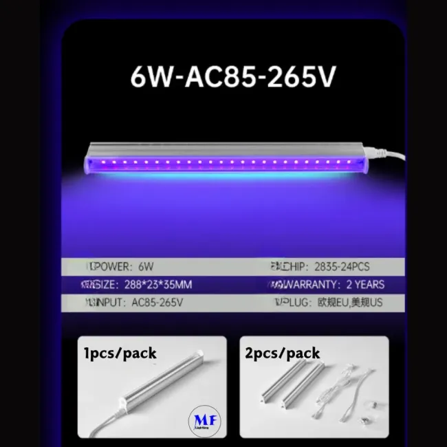Close-up of LED UV light tube components
