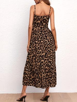 Китай Леопард принт Женское платье с ремнем Сексуальное платье с застежкой платье с застежкой продается