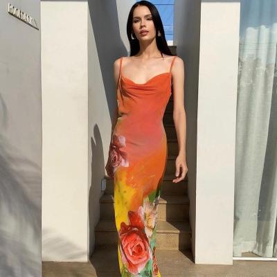 Chine Custom women's new fashion sexy backless print halter dress à vendre