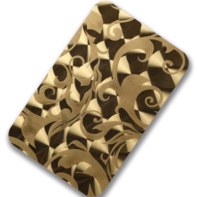 China AISI 304 Gold 3D Laser Finish Stainless Steel Color Sheets For Wall Panel Decoration for sale