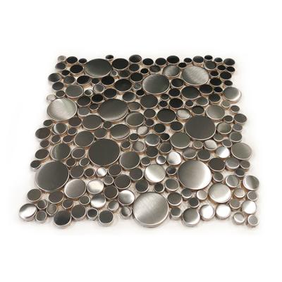 China Sliver Hairline Stainless Steel Penny Tile 4mm Metal Mosaic Tiles for sale