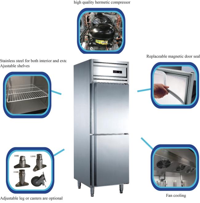 Commercial Stainless Steel 2 Doors Freezer GN Upright Refrigerator Hotel Restaurant Kitchen Chiller Freezer