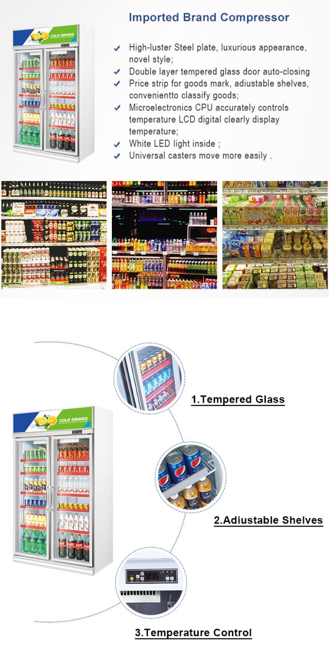 Commercial Upright Supermarket 2 Doors Beverage Display Cooler Showcase Supermarket Chiller