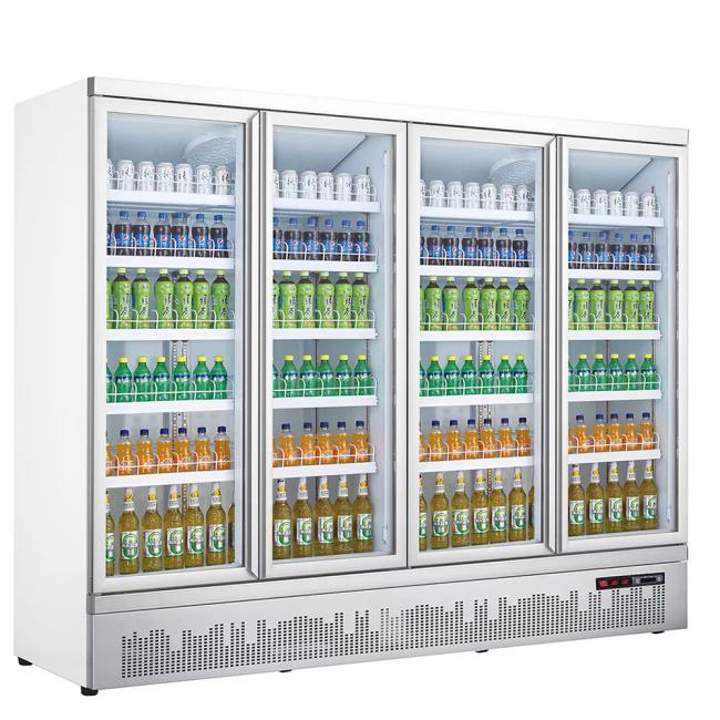 Commercial 4-Door Glass Refrigerator Cooling Beverage Display Showcase for Supermarket Beverage Chiller Equipment