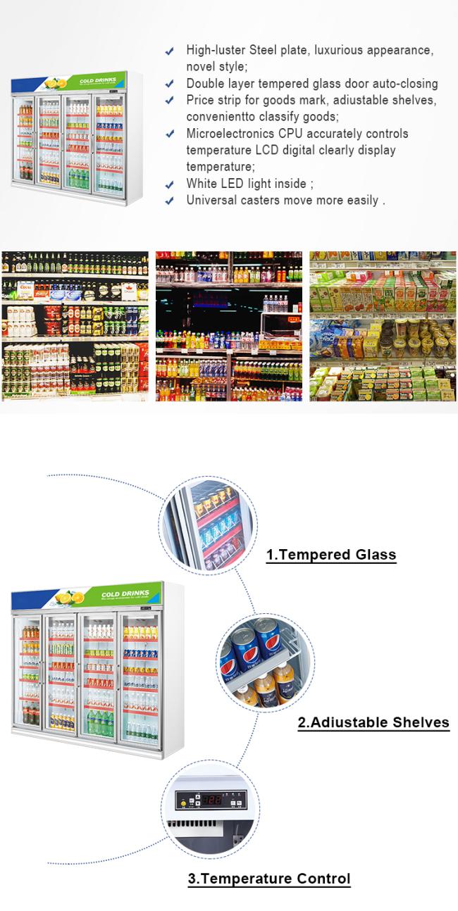 LED-Lit Upright Beverage Display Cooler Supermarket Equipment Climate Cooling Cold Storage Made Glass Material Refrigeration