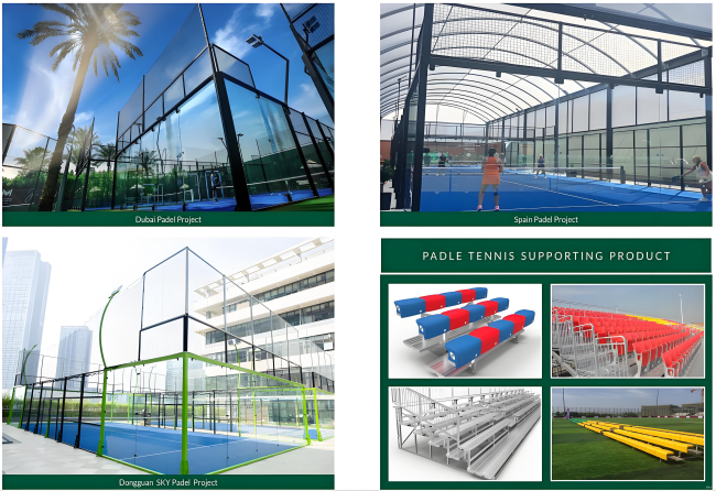Detailed view of padel court construction and components