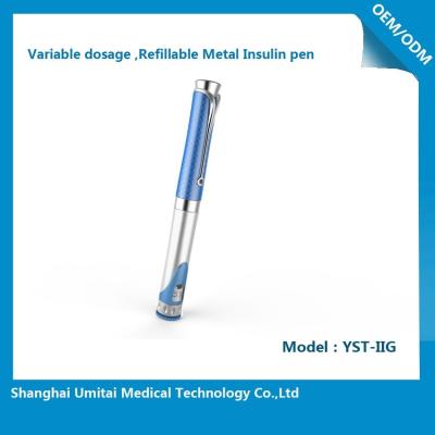 China Variable Dosage Metal Refillable Insulin Pen , Insulin Cartridge Pen 0.01ml-0.6ml for sale