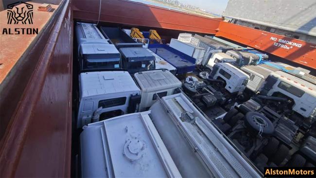 HOWO fuel tanker truck loaded for export shipment with exterior condition confirmed