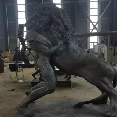 China Antique Large Man fighting with lions bronze sculpture ,customized bronze statues, China sculpture supplier for sale