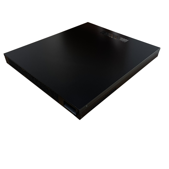 Custom 1U server chassis angled view